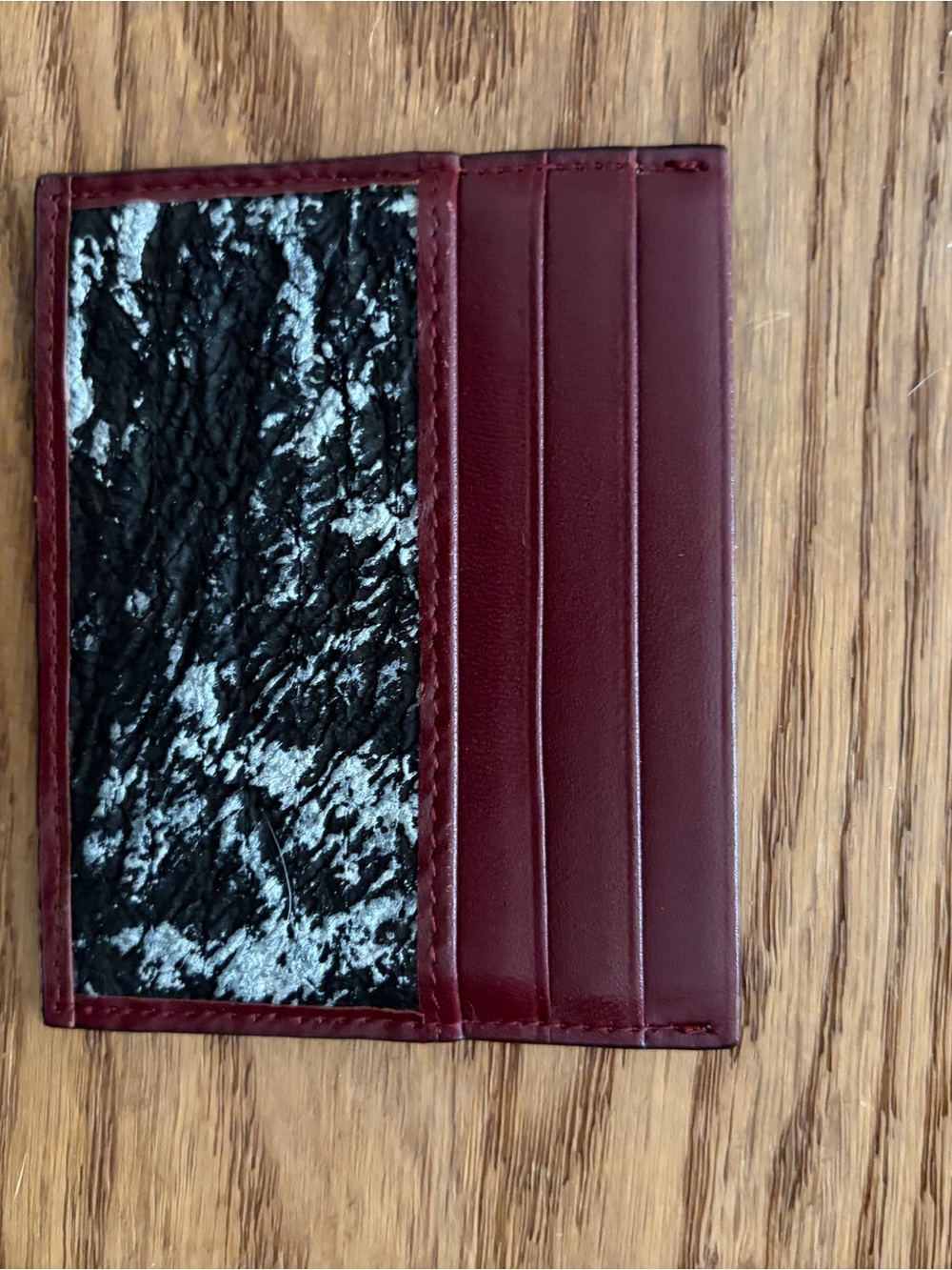 Women’s Burgundy Leather Card Holder with Black Marble Accent
